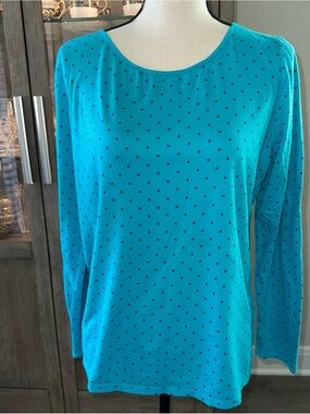 Liz Claiborne Turquoise Long-Sleeve Dot Top